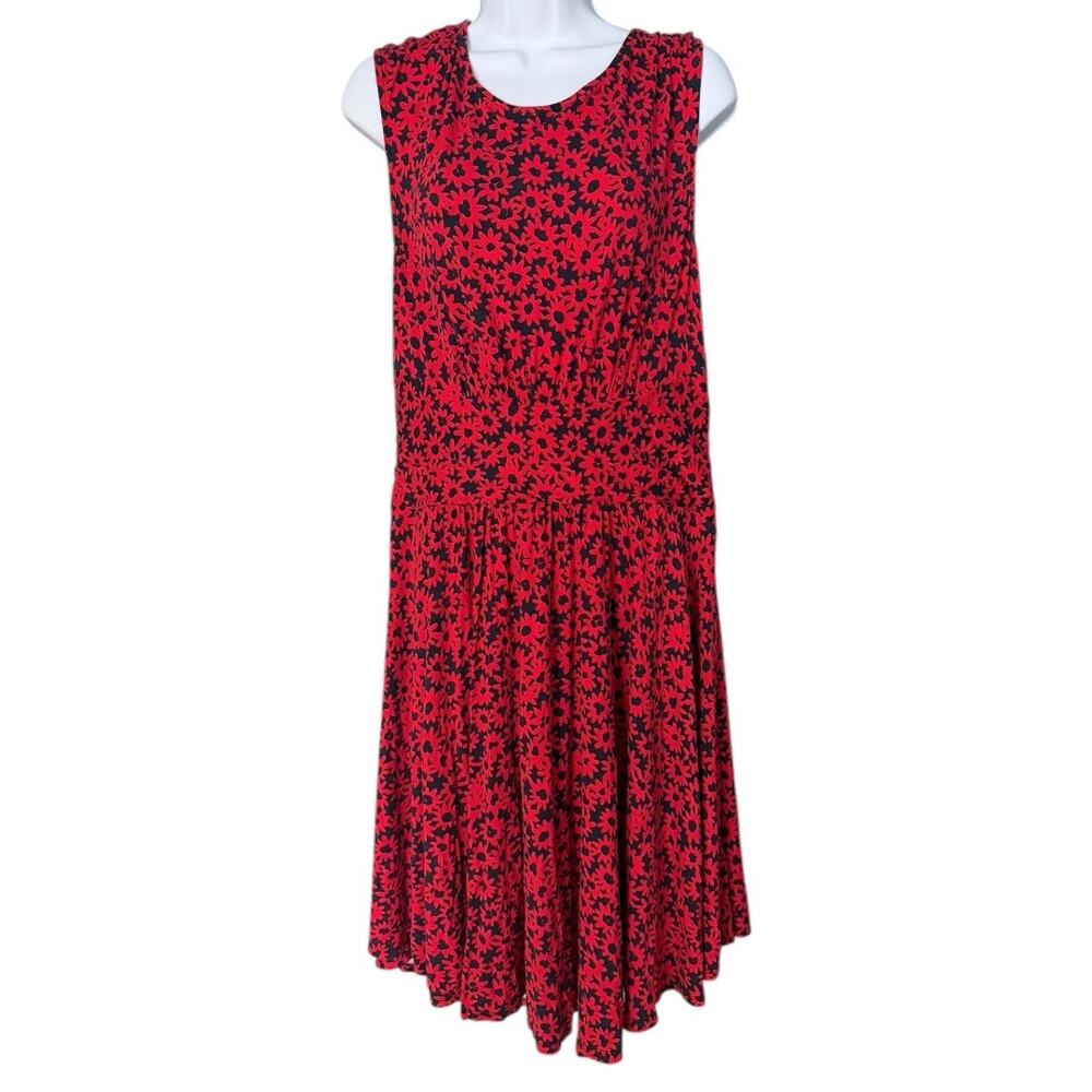 Anthropologie Moulinet Soeurs South Shore Dress Women's L Red Black Daisy Print